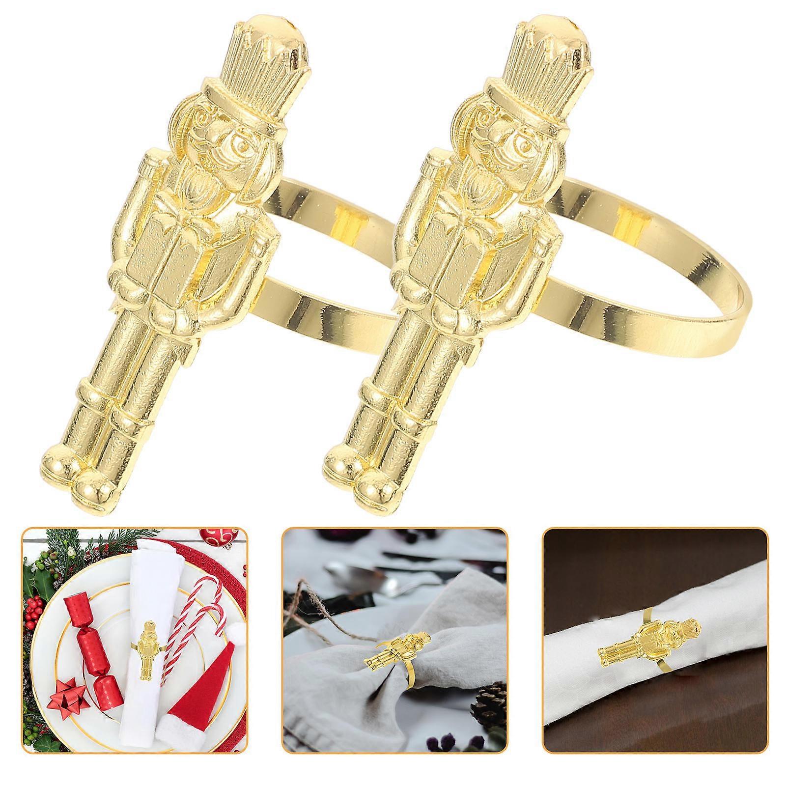 Christmas Table Decor Nutcracker Napkin Rings 16Pcs Golden Alloy