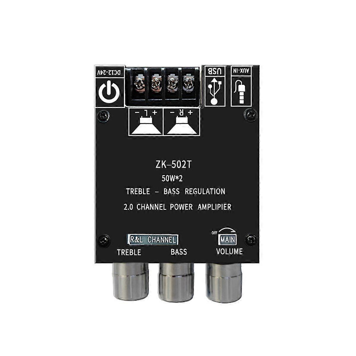 -502T 50Wx2 Stereo Amplifier Board Car Bluetooth Dual-Channel Stereo High and Low Frequency Adjustme