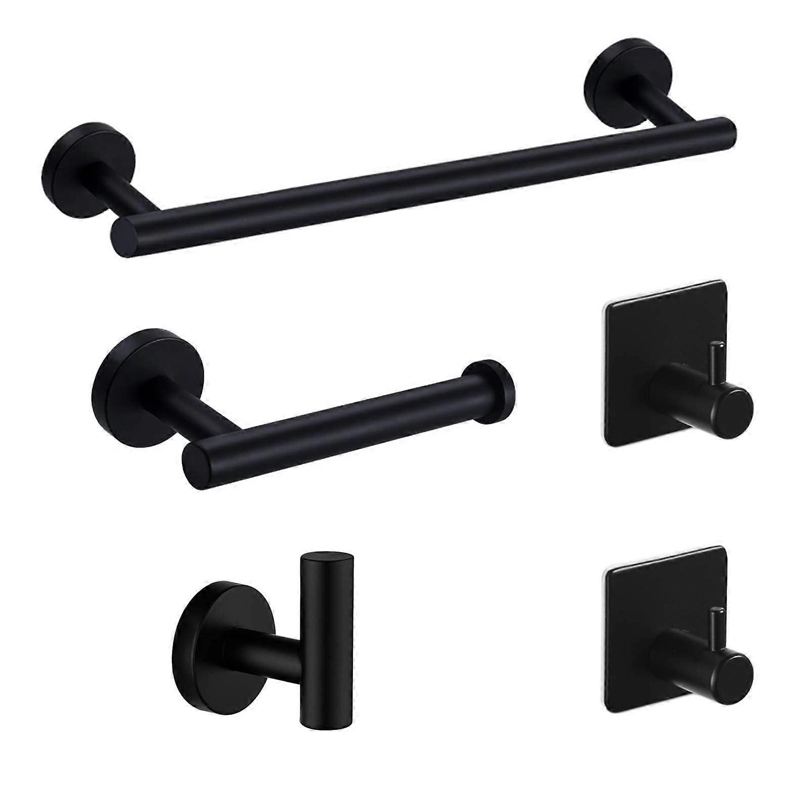5Pcs Matte Black Bathroom Hardware Set with 16in Towel Bar Hooks RustResistant Stainless Steel
