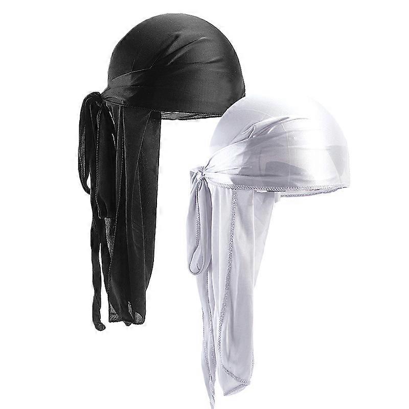 2 pi��ces Durags en Satin soyeux pour hommes Designer Bonnets �� longue queue Doo Rags Caps Du-rags pour femmes Cravate en Satin de soie Do Ra