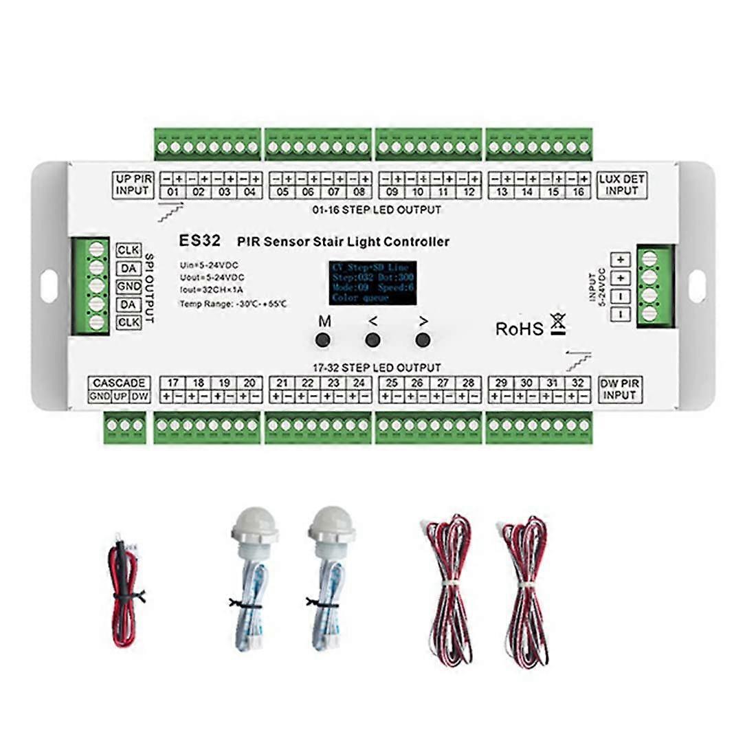 32 Channel Stair Light Controller with PIR Motion Sensor for LED Step Lights and RGB ICs
