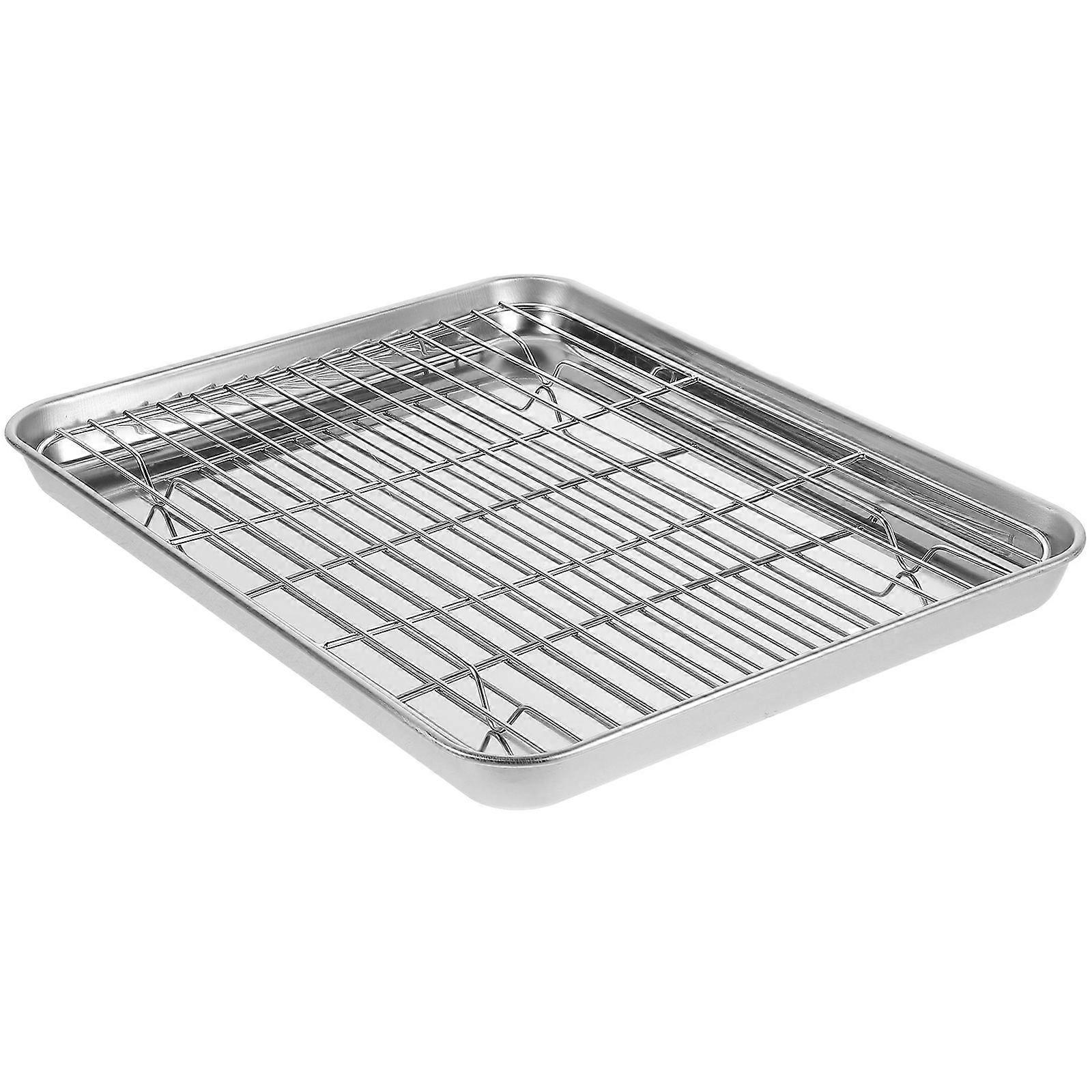 Grill Dish Rectangular Baking Tray Set Picnic 31x24x2.5cm Cooling Rack 2Pcs
