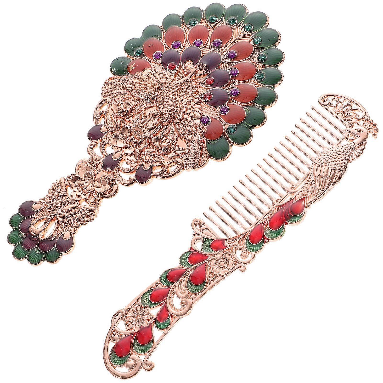 Handheld Makeup Mirror Vintage Mirror and Comb Set for Makeup 2Pcs