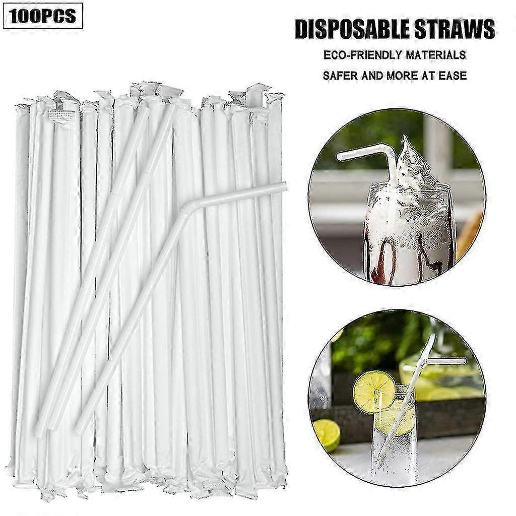 Individually Packaged White Plastic Flexible Straw Kitchen Dining Room 25-26