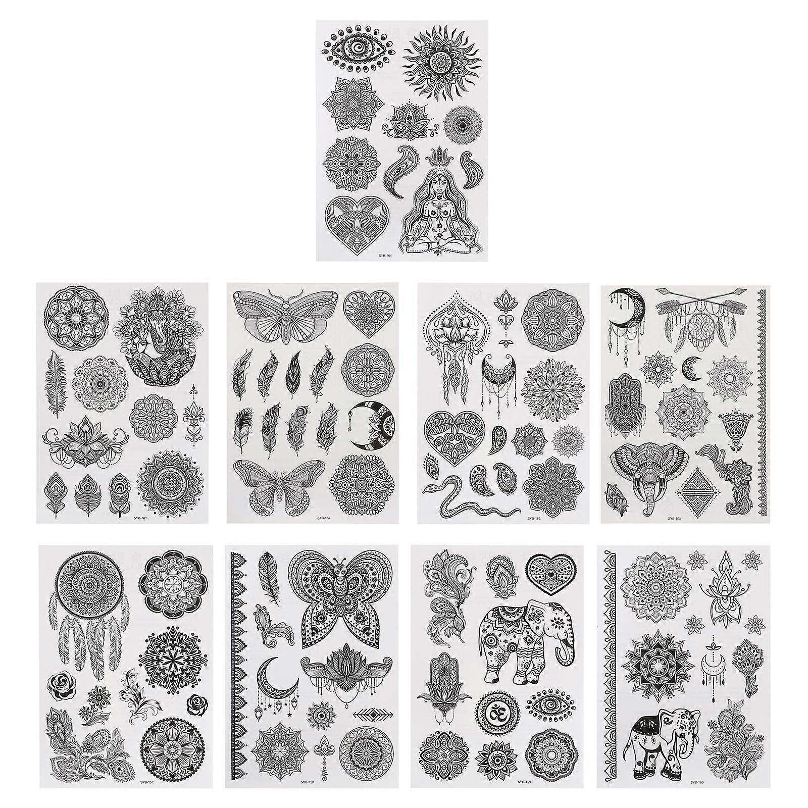 Waterproof Black Tattooing Stickers for Decoration 9Pcs Creative Decals