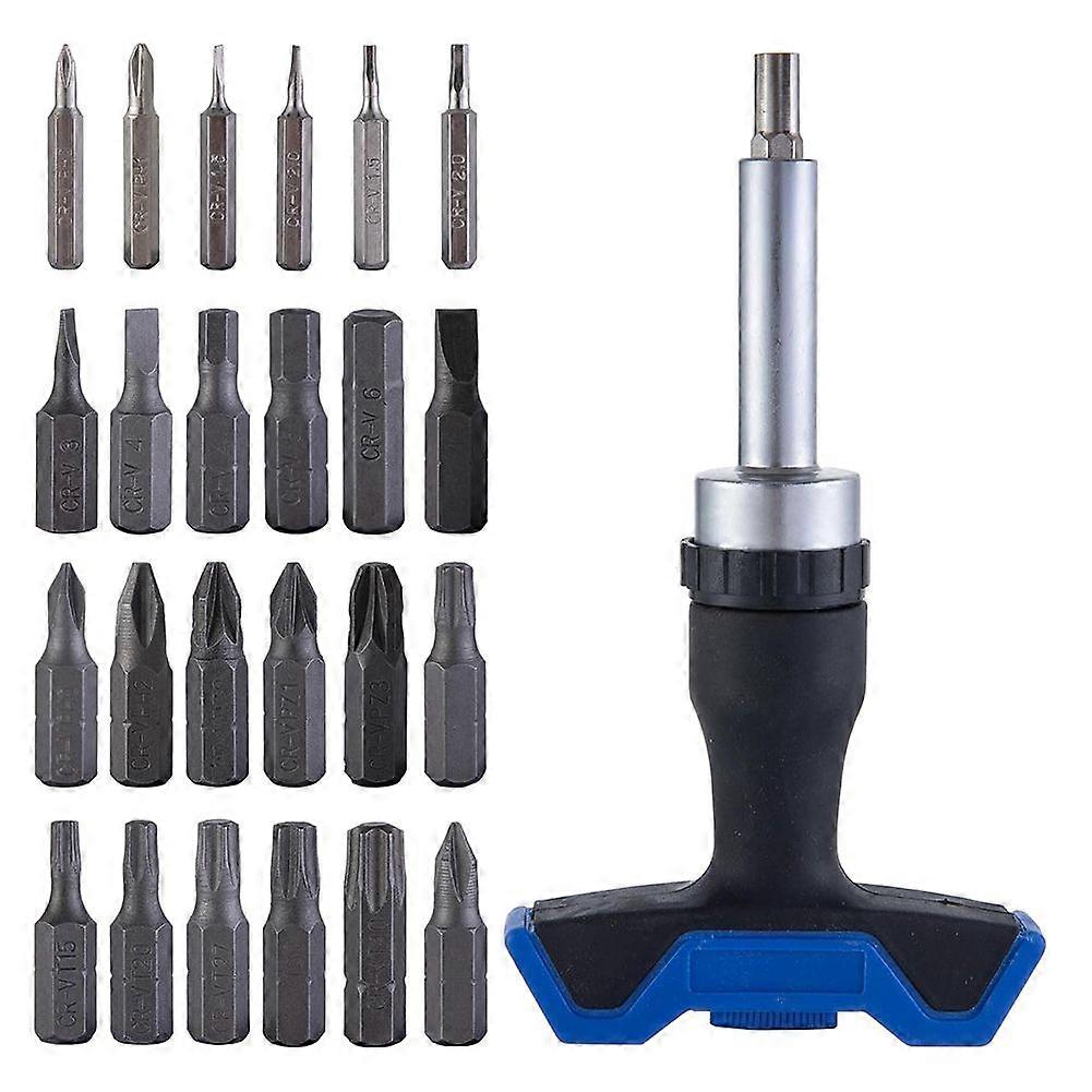 25pc T-Handle Screwdriver Set - Multi Bit Kit with , Pozi, Slotted, Hex, Torx & Bits
