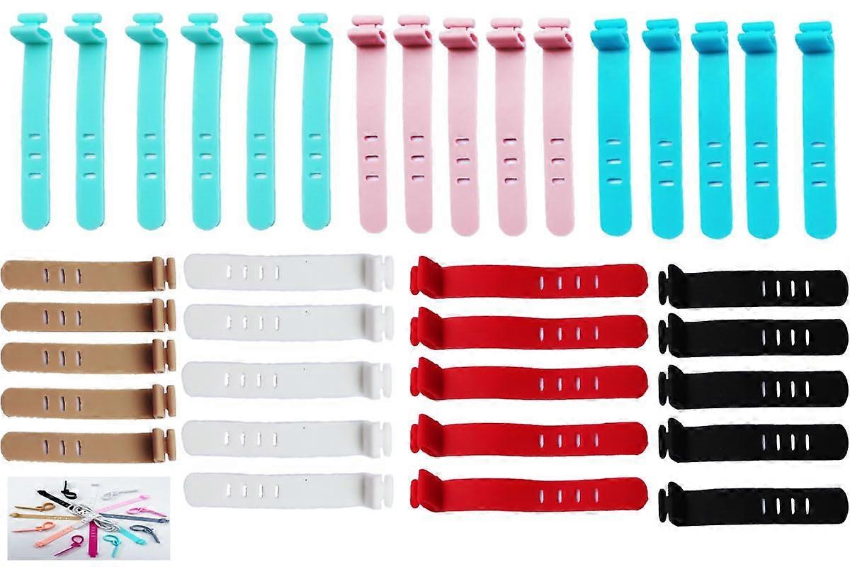 35pcs Multicolor Silicone Cable Ties with Adjustable Holes, Super Elastic Reusable Cable Organizers