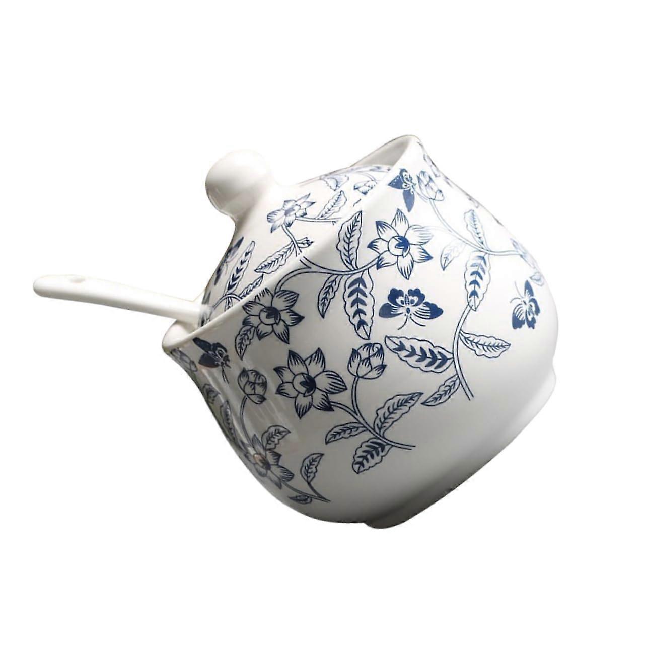 Ceramic Sugar Jar with Lid and Spice Container for Kitchen, Unique Design, EasyClean Surface