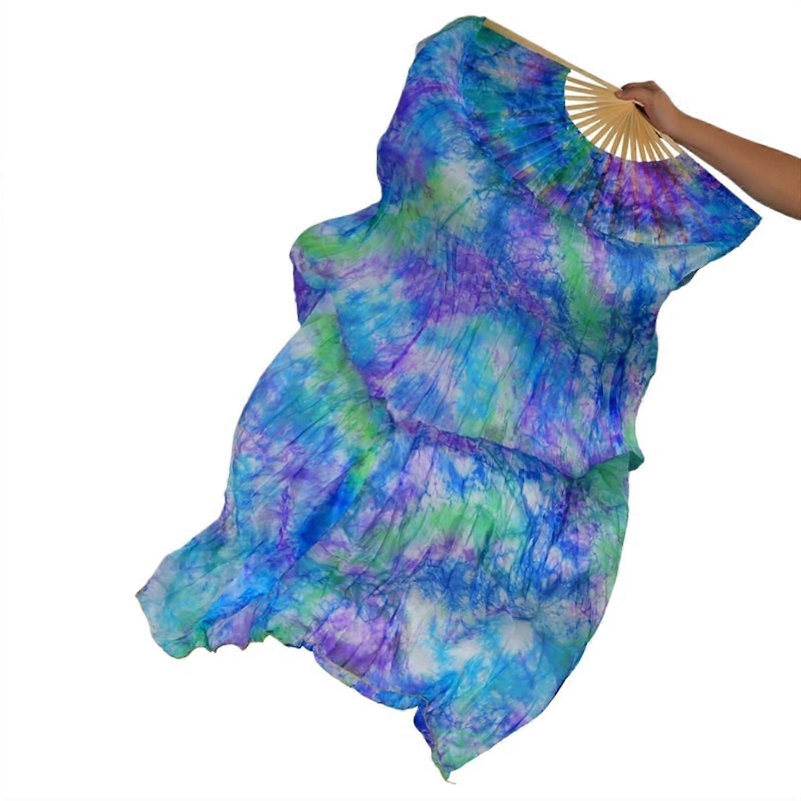 Extra Long Belly Dance Silk Fan for Mesmerizing Flow Effects, Vibrant Colors, Right Hand