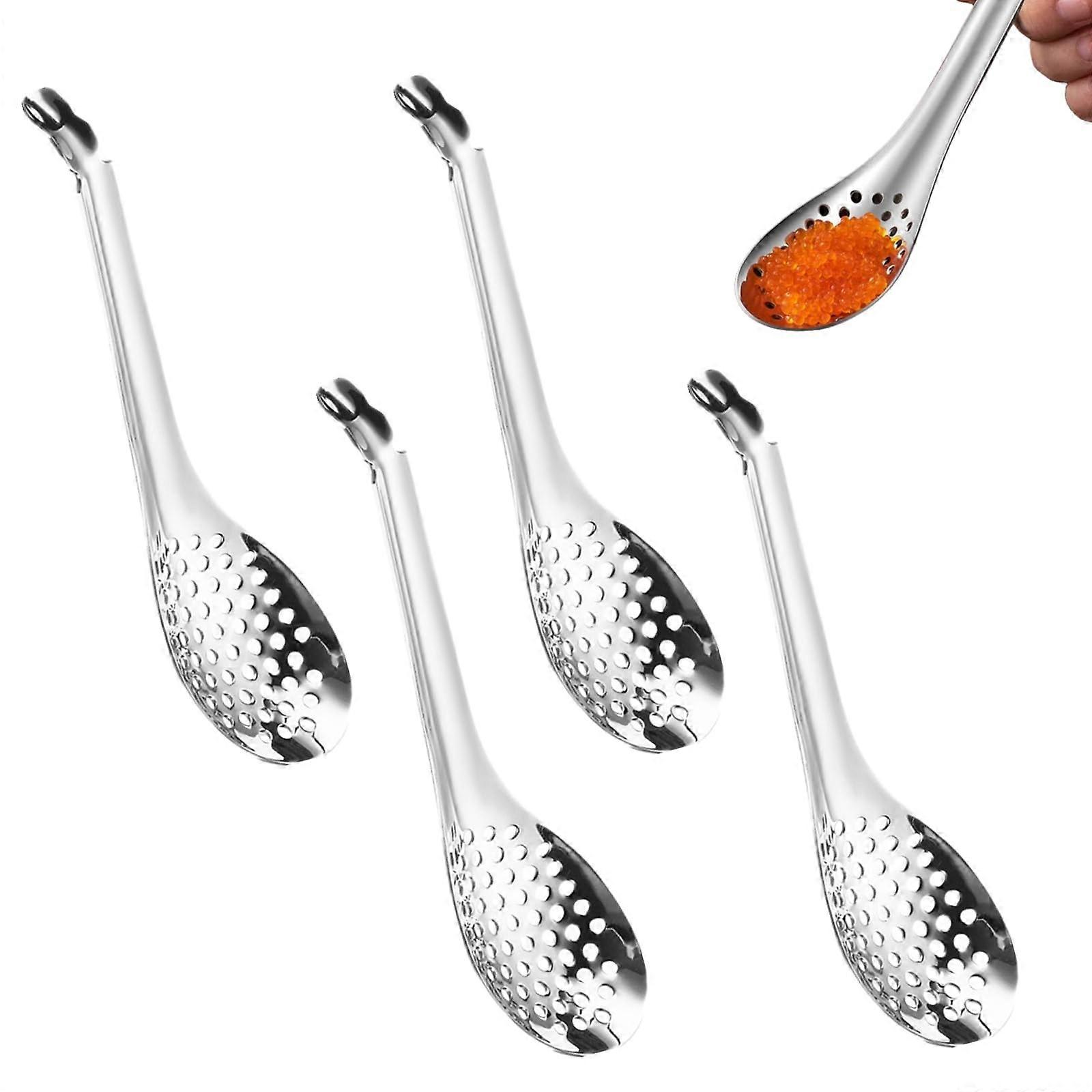 4 PCS 304 Stainless Steel Caviar Spoon Set with Long Handle for Precision Liquid Draining