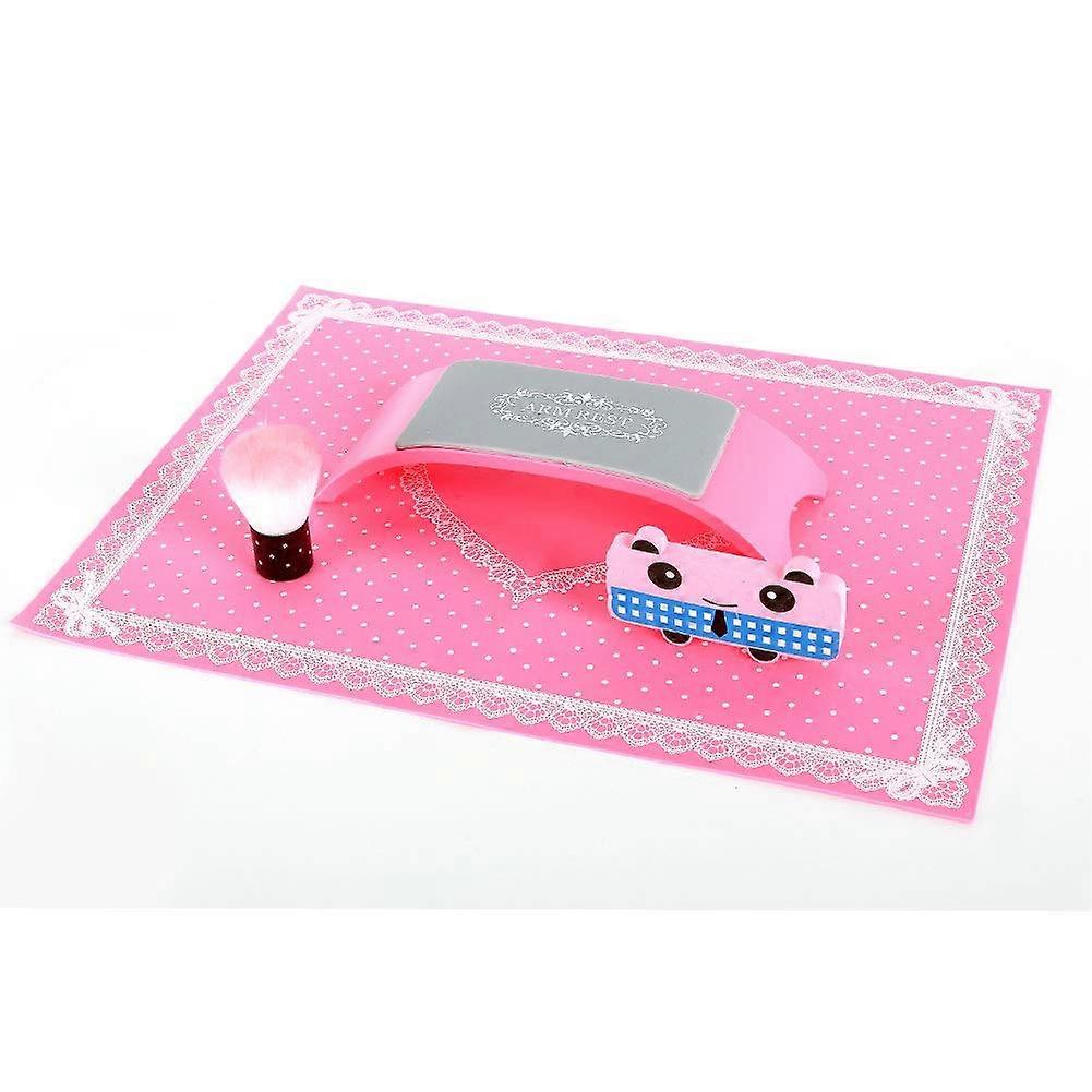Nail Arm Rest Cushion with Foldable Silicone Manicure Table Mat, Comfortable Wrist Support, Pink