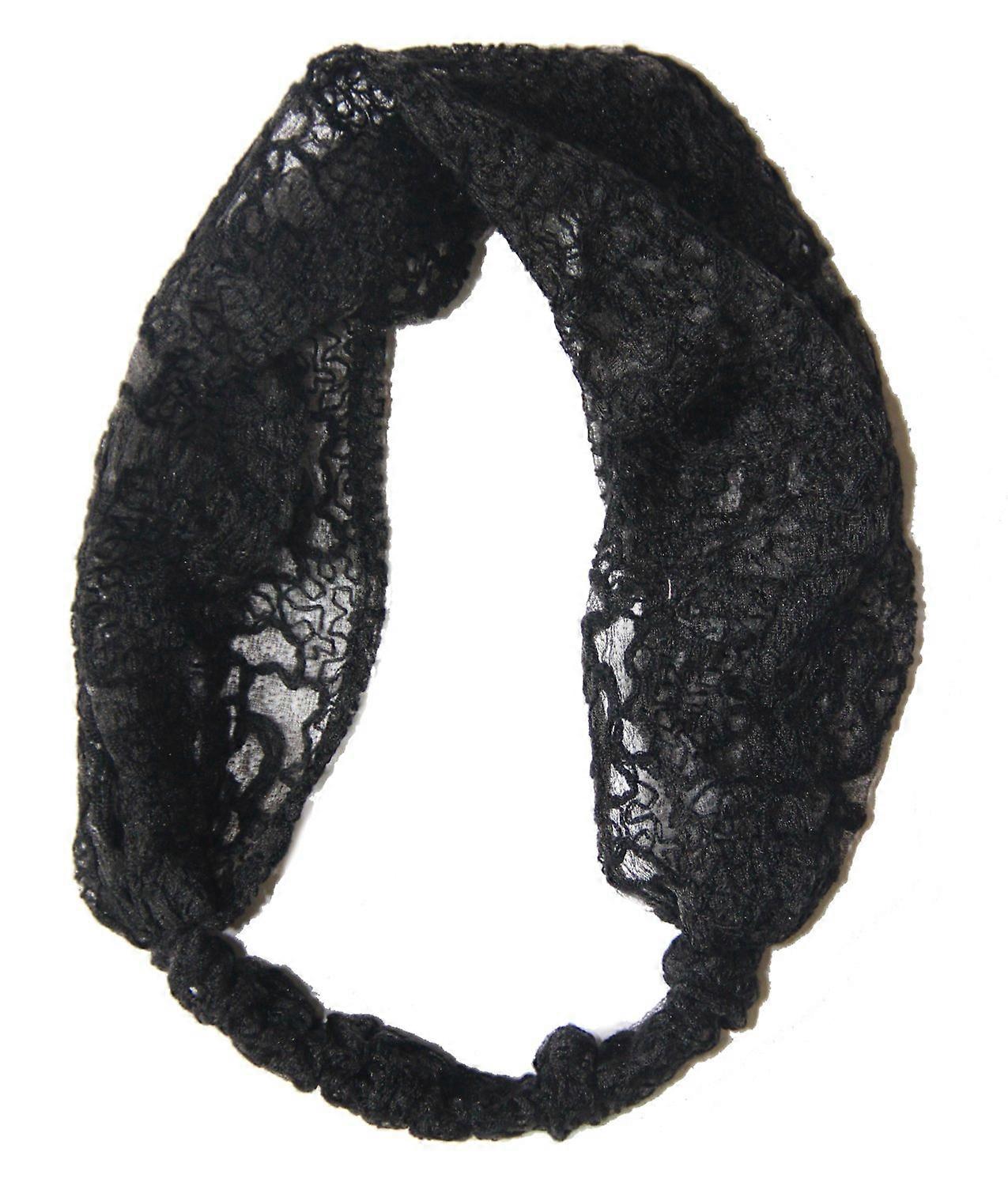 Black Eyelet Lace Headband with Secure Elastic Fit for Versatile Styling