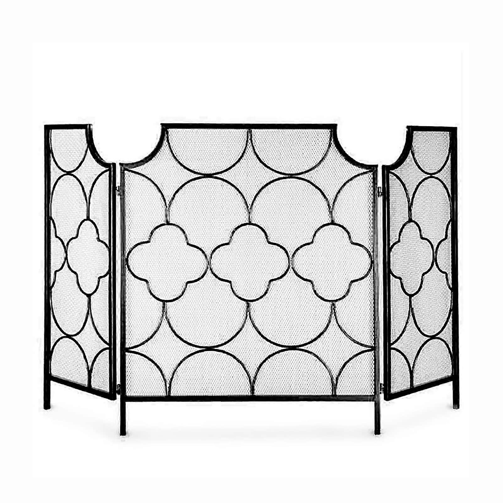 Three Panel Wrought Iron Fireplace Screen Spark Guard for Child and Pet Safety, Foldable Design