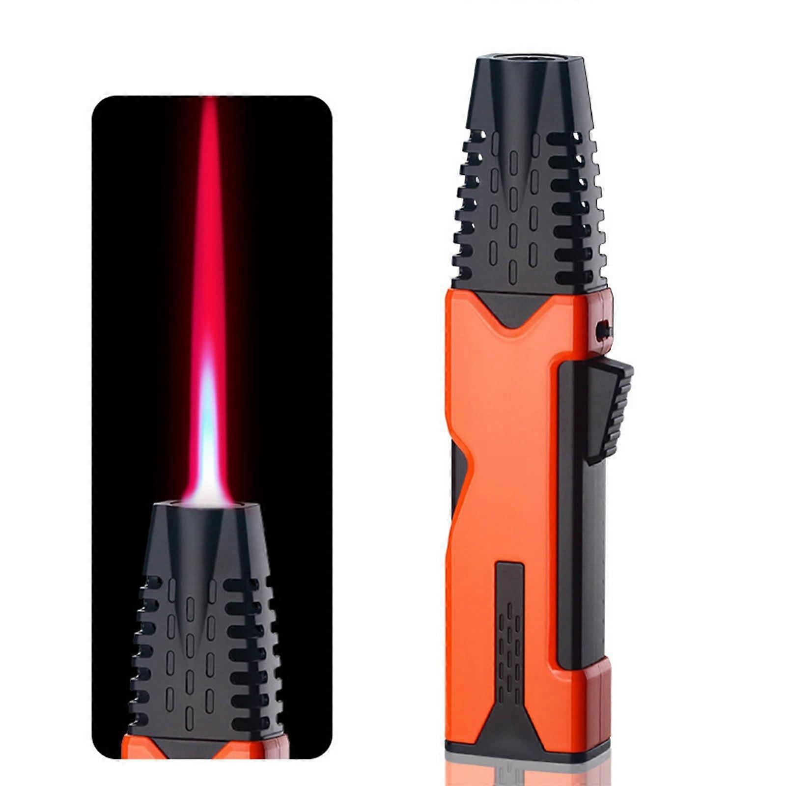 Torch Lighter Butane Refillable Windproof Adjustable Flame with Safety Lock for Camping Kitchen Orange