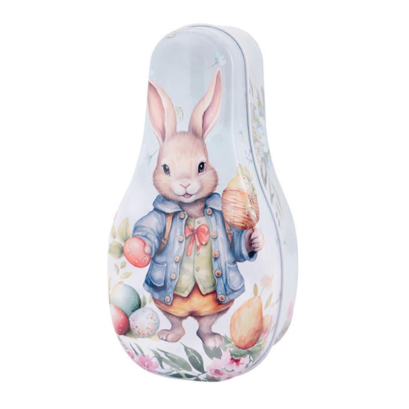 Easter Tinplate Candy Box Bunny Pattern Cookie Biscuit Storage Tin Metal Empty Chocolate Treat
