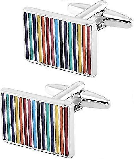 Rainbow Stripes Cufflinks for Men, Rectangle Pair