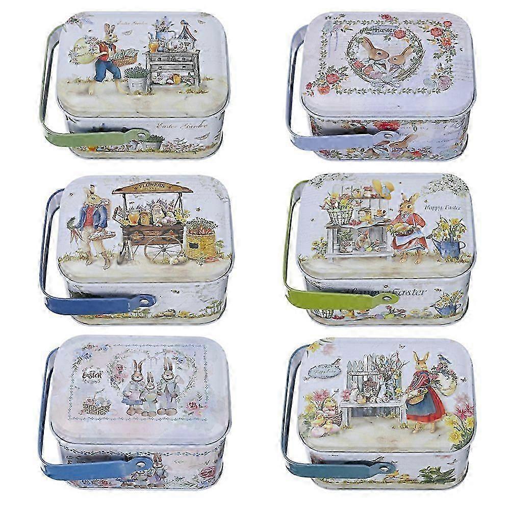 6pcs Easter Tin Box with Handle Candy Gift Packing Case
