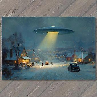 UFO über verschneiter Stadt, Winternachtlichter, außerirdisches Raumschiff, Weihnachts-Science-Fiction-Puzzlespiel für Erwachsene und Kinder S0256