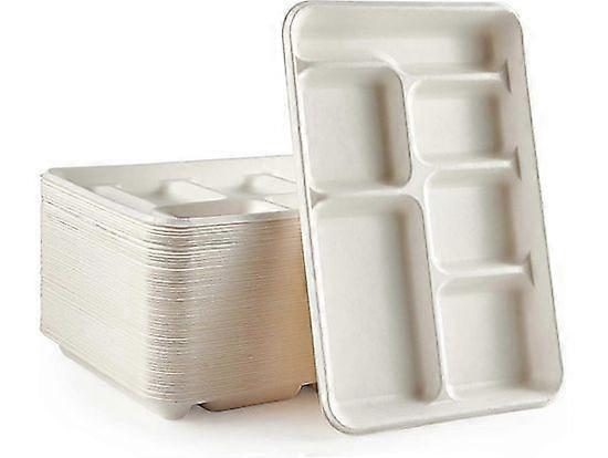 6 Compartment Plates, 50 PCS  Biodegradable Sectioned Dinner Plates, Eco-Friendly Disposable Tableware for Parties