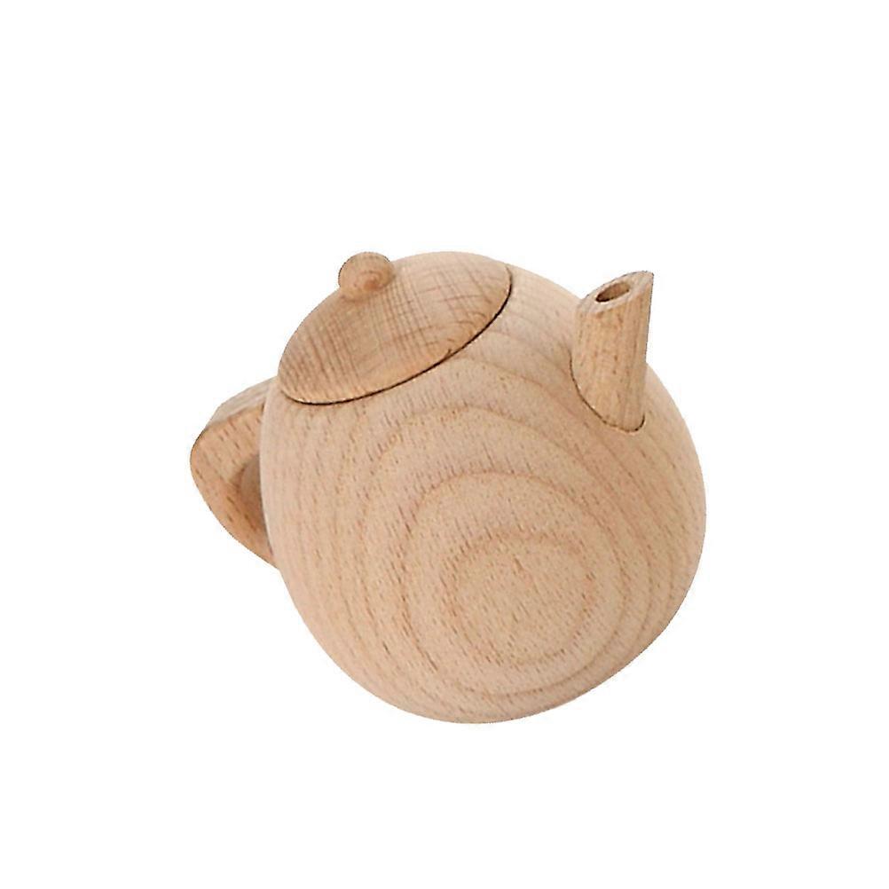Simulation Tableware Solid Wood Tea Pot Toy for Kids Playing 1Pcs