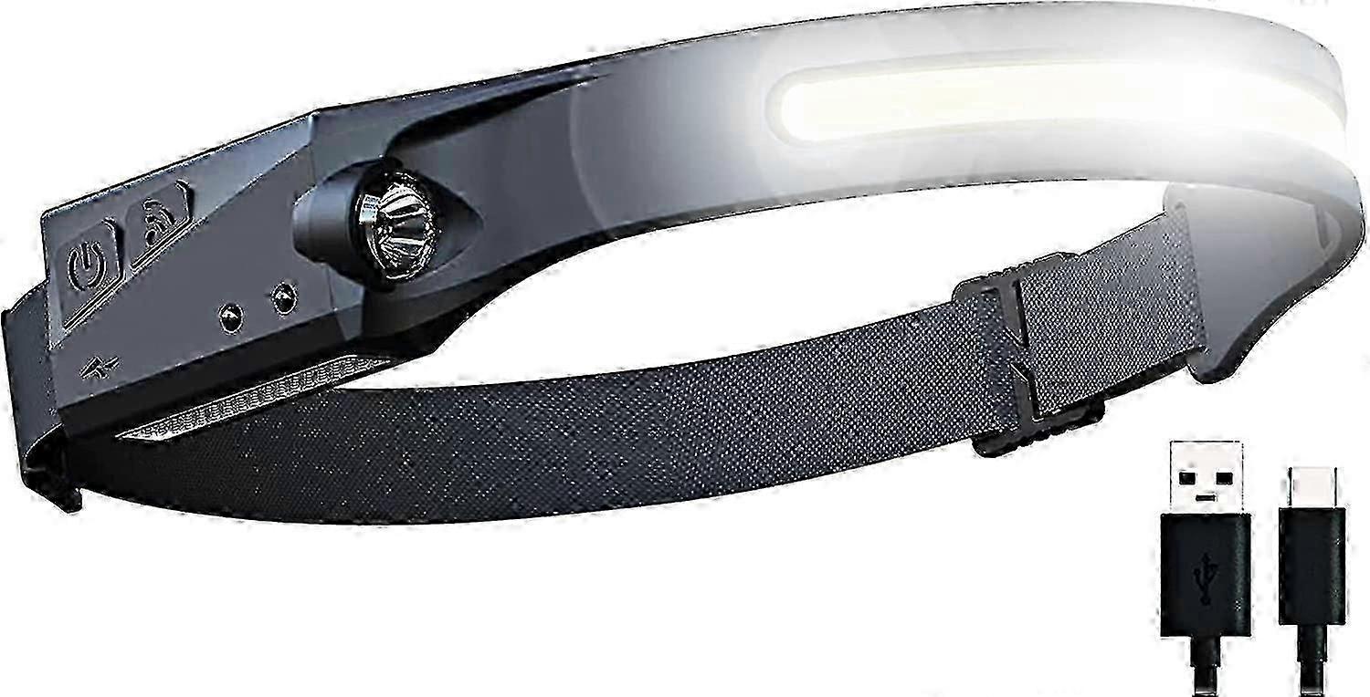 Usb Rechargeable Led Motion Sensor Torch Headlamp Flashlight Headlight