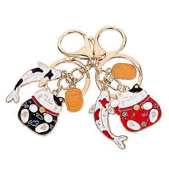 Assorted Color Fortune Cat Keychains, Zinc Alloy, 2Pcs, For Good Luck and Wealth