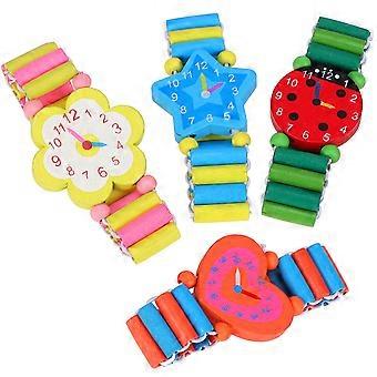 Wooden Kids Watch Toy Cartoon Wristband for Creative Play 4Pcs