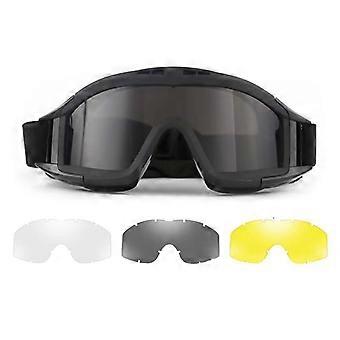Airsoft Goggles Desert Locust Goggles Anti Fog Safety Glasses Impact Resistant Tactical Eyewear with 3 Interchangeable Lenses for Outdoor Cycling