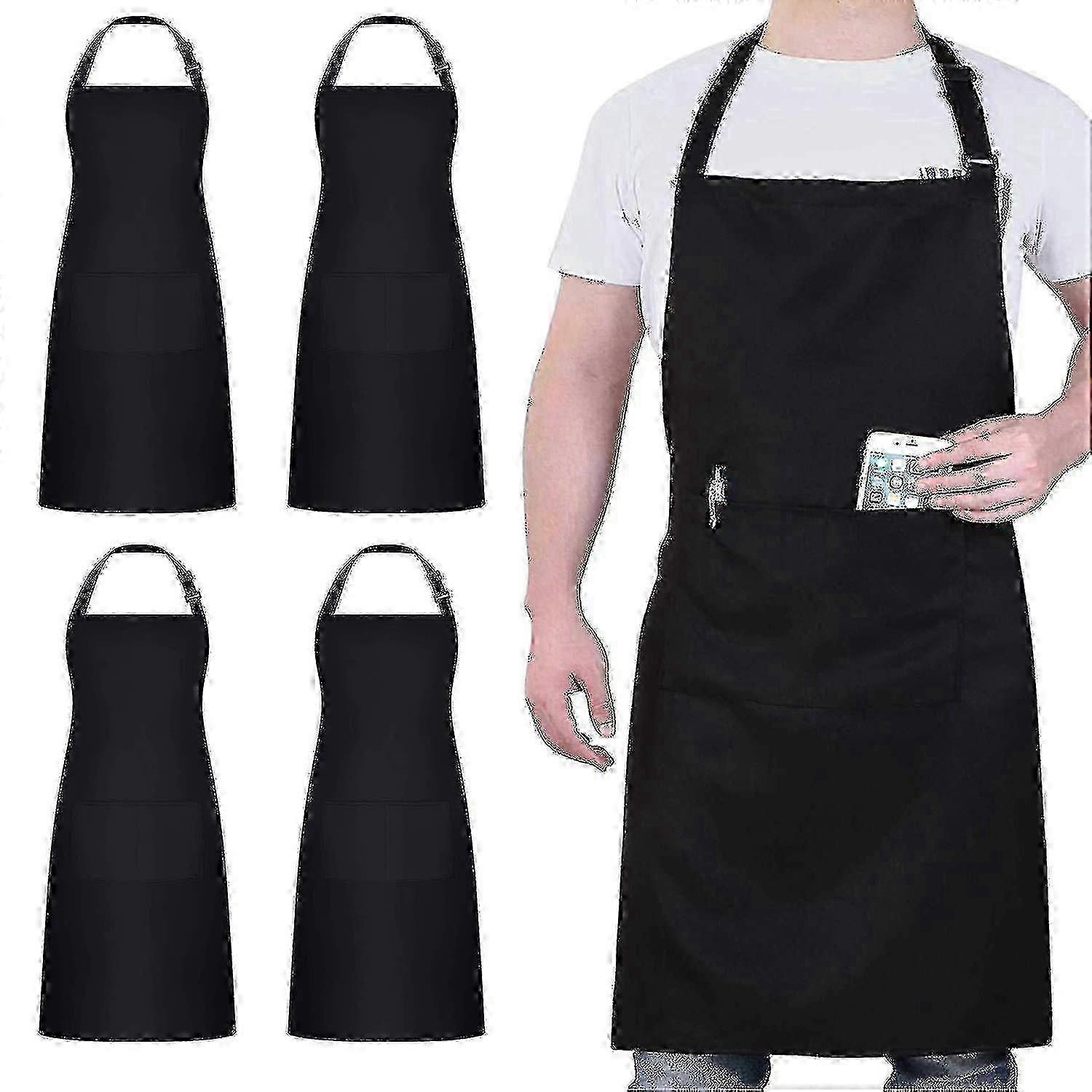 4 Pack Adjustable Chef Apron Waterproof Black for Kitchen Baking