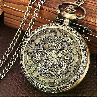 Bronze Vintage Tarot Commemorative Pattern Pocket Watch Constellation Lucky Sun Moon Necklace Memorial For Male Kids Relogio Saa