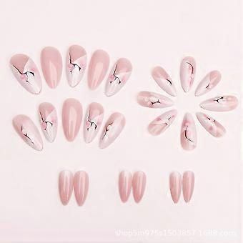 Unhas postiças removíveis em formato de amêndoa, transparentes, delicadas e com efeito degradê branco, perfeitas para a primavera e o verão. Conjunto com 24 peças na cor rosa.
