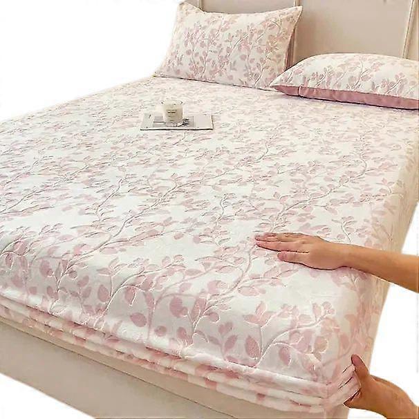 Winter Floral Pattern Flannel Fitted Sheet, Brushed Microfiber Deep Pocket Bed Cover
