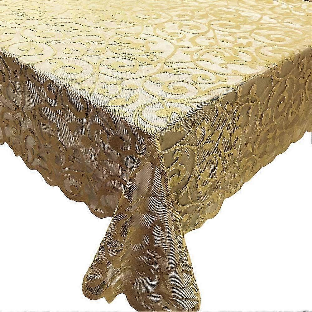 60 x 84 Inch Rectangular Gold Lace Tablecloth Elegant Floral Pattern for Special Occasions