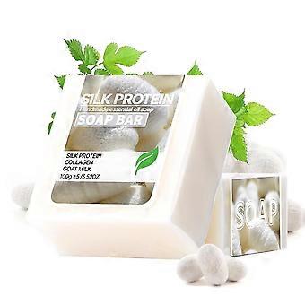 100 g handgjord tvål med silkesproteinborstade ingredienser, lämplig för att tvätta ansiktet och bada över hela kroppen, återfuktar och ger näring