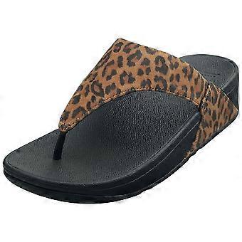 FitFlop Lulu Leopard Toe-post Womens Walking Sandals in Tan Black