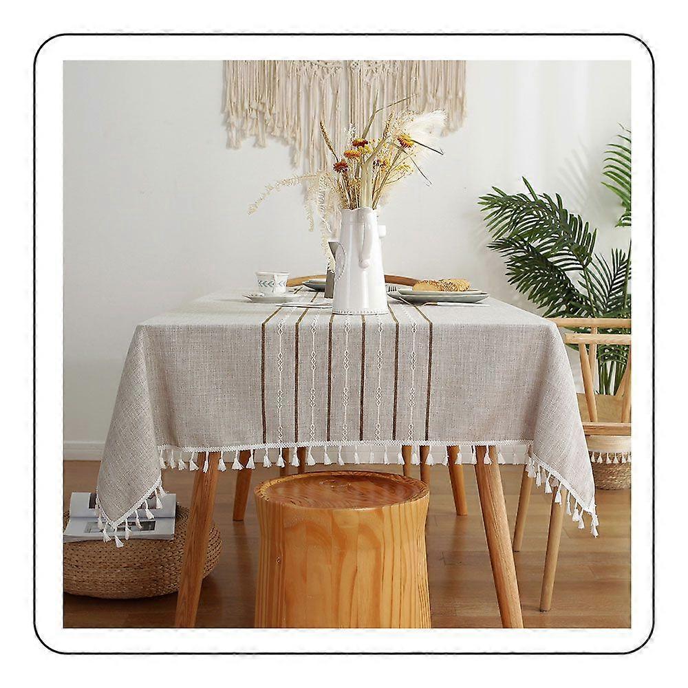 Elegant Rustic Striped Cotton Linen Tablecloth