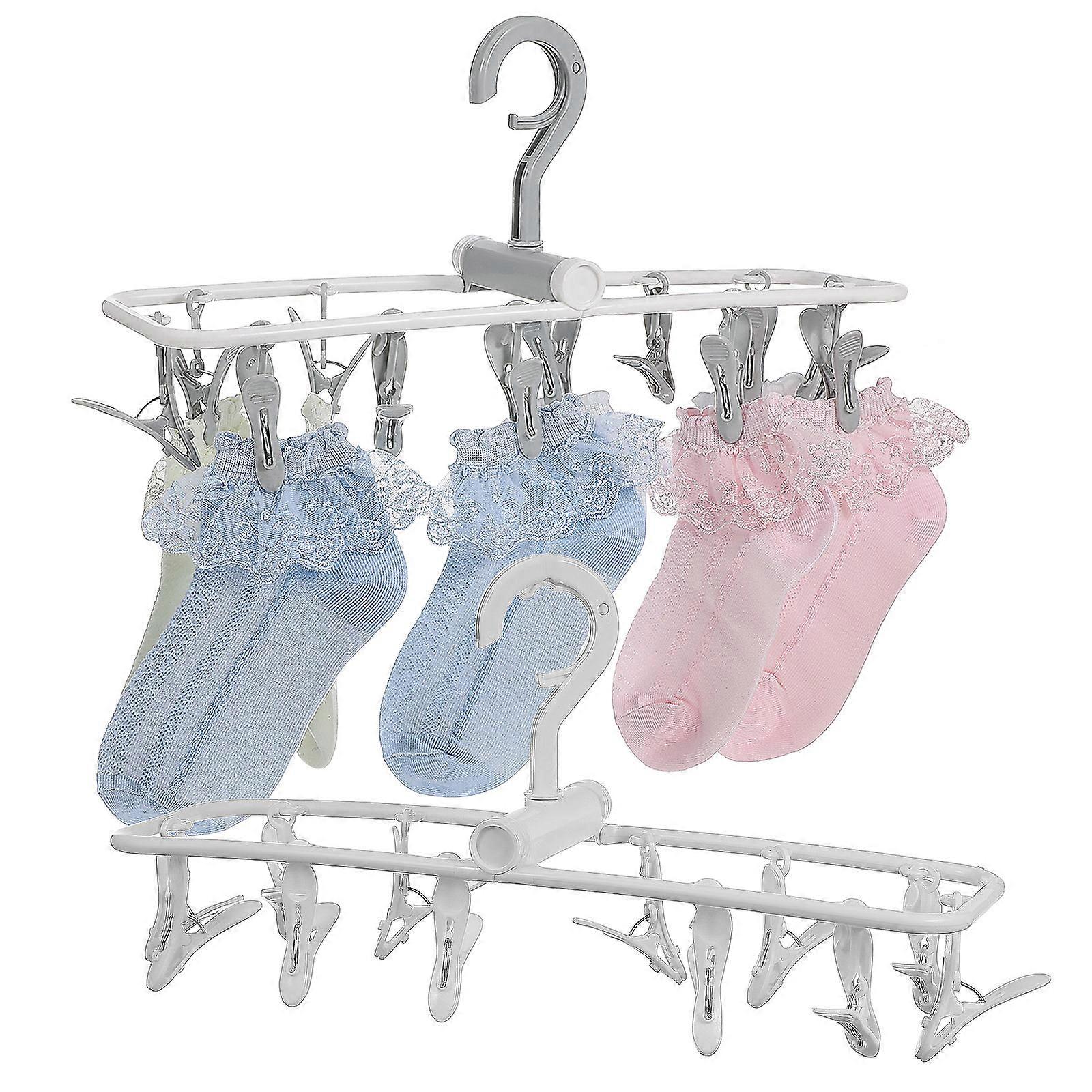 Foldable Laundry Drying Hanger with Clips for Drying Clothes 2Pcs