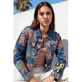Desigual Elefant Pastel Graphic Embroidered Denim Jacket 26WWED07