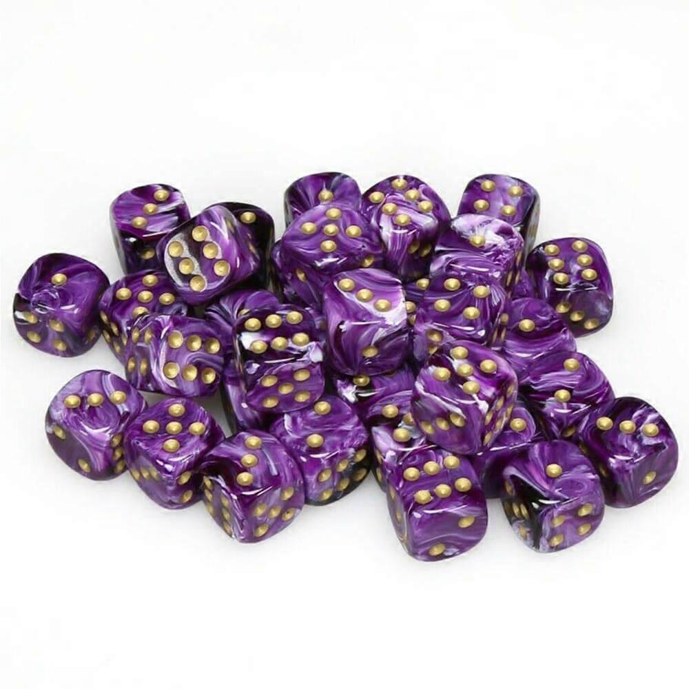 PURPLE/GOLD Officially Licensed Sharp-edged D6 Dice Vortex 12mm (36 Dice)