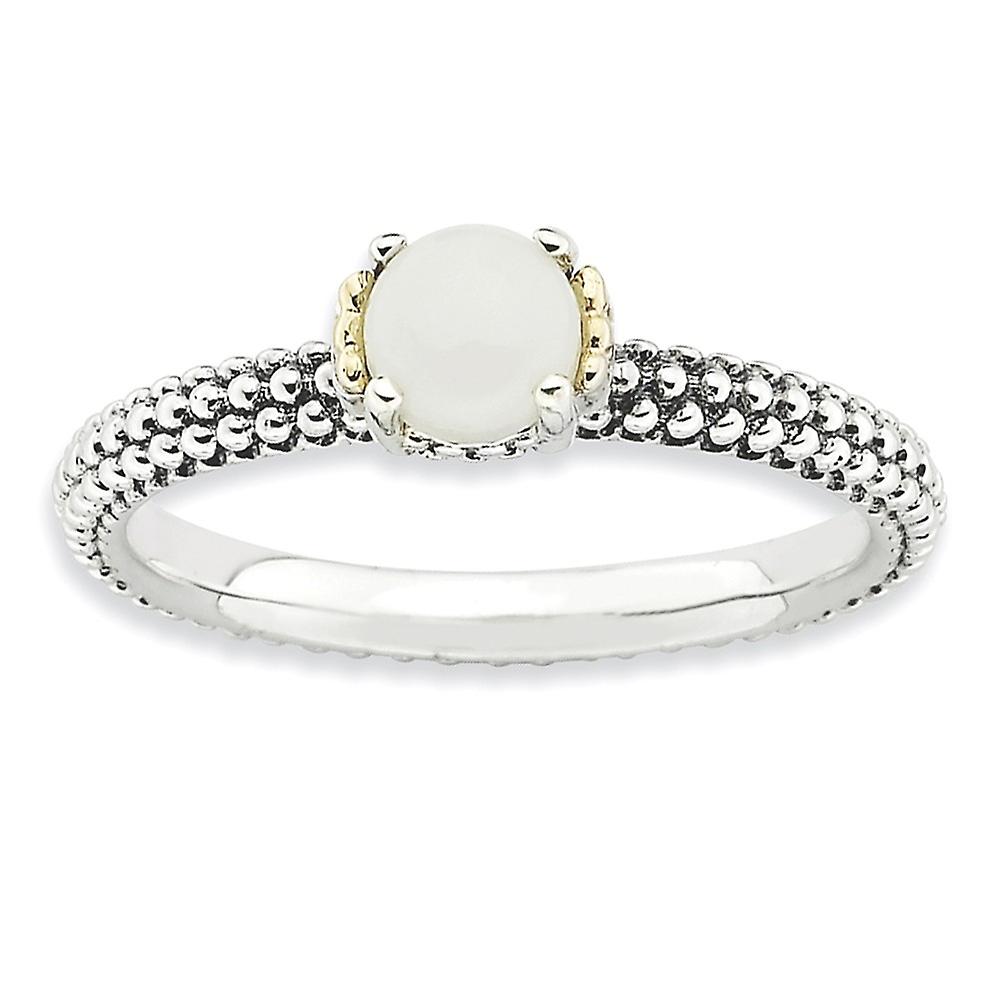 2.5mm 925 Sterling Silver Polished Prong set Oxidized Stackable and 14k White Agate Antiqued Ring-Stackable-Ring for Wom