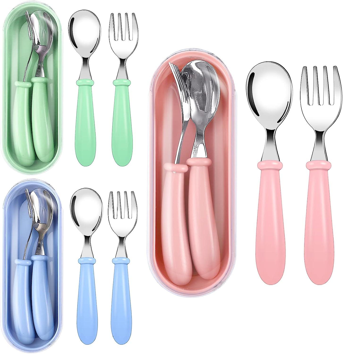 Toddler Utensils, Toddler Forks And Spoons,stainless Steel Baby Utensils Baby Silverware Set With Storage Box For Safe Dining (3 Set With Case)