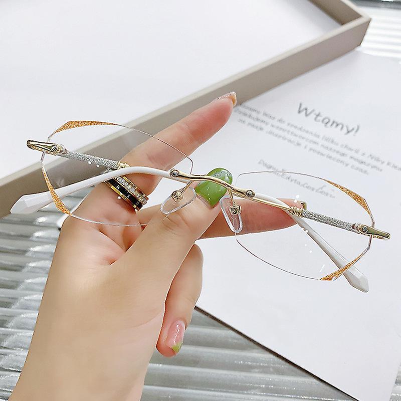 Luxury Presbyopic Glasses Unisex Rimless Diamond Cutting Frame Anti Blue Light