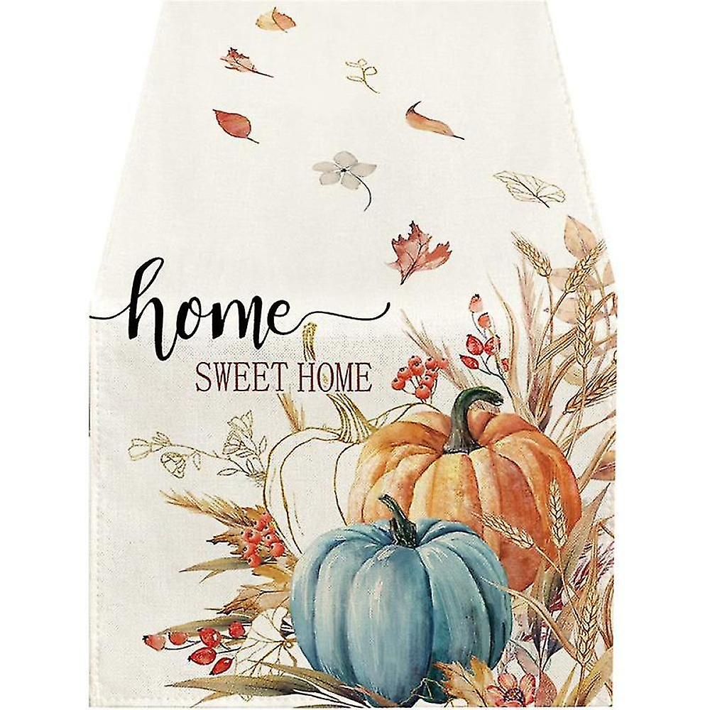 Fall Eucalyptus Leaves Pumpkins Table Runner, Autumn Thanksgiving Kitchen Dining Table Decoration F