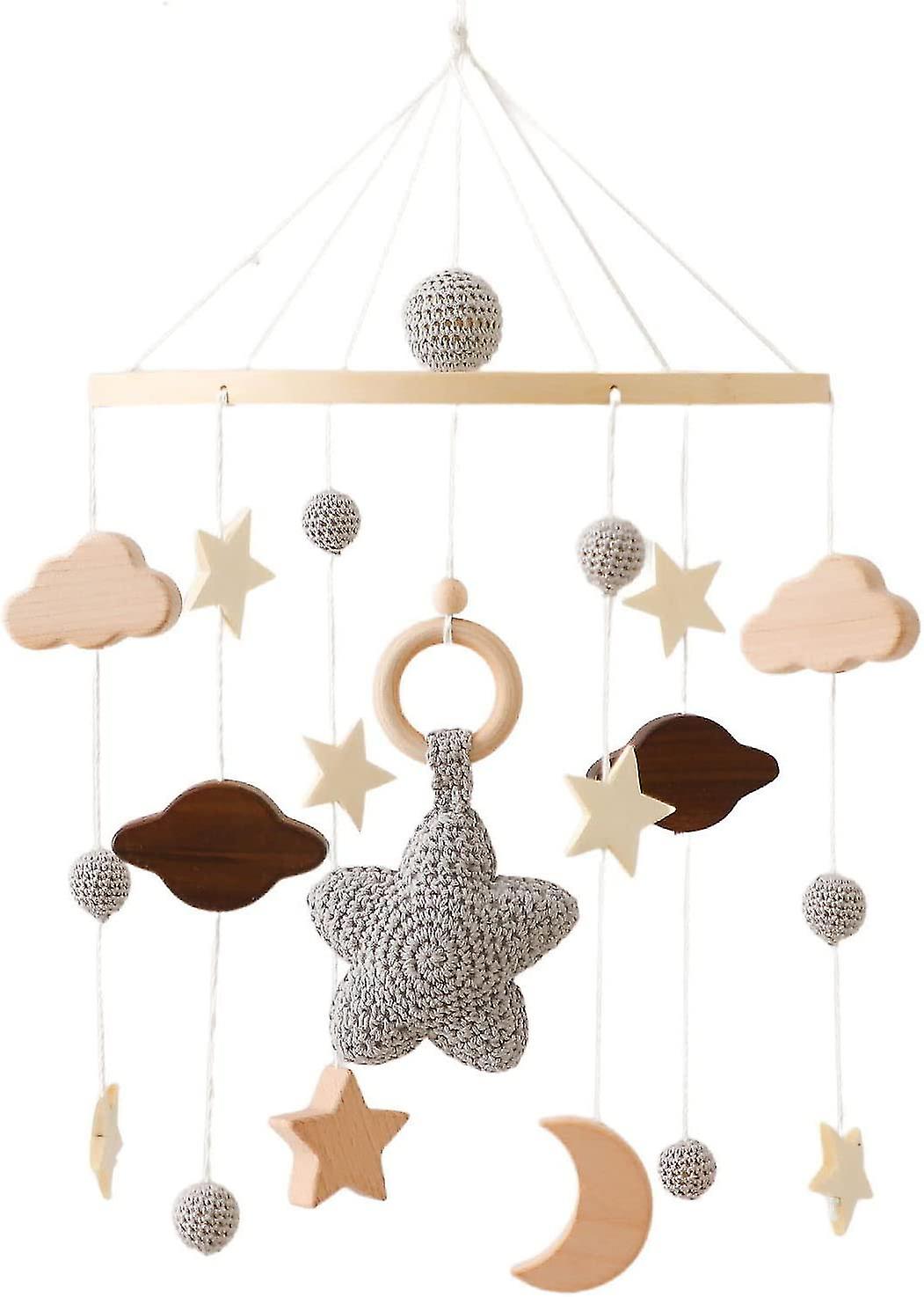 Mobile Baby Wood With Felt Balls And Clouds Ornament Nursery Hanginggrey