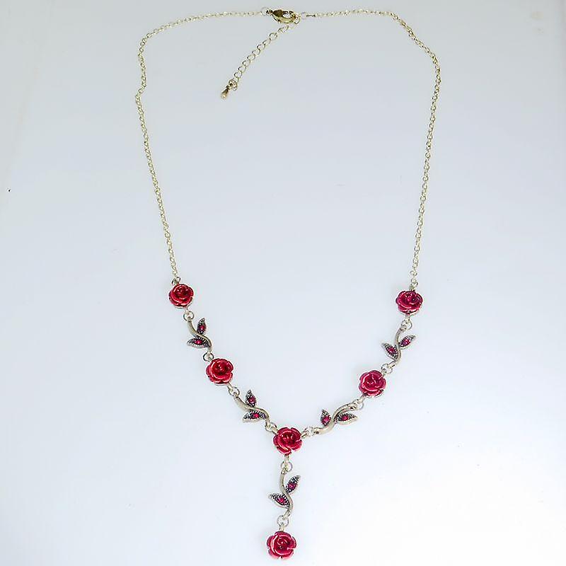 Rose flower leaf necklace collarbone chain