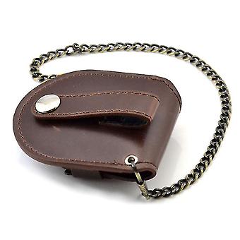 Estuche de reloj de bolsillo de cuero, soporte de reloj de bolsillo con soporte protector de reloj de cintura de cadena con regalos de cadena para hombres mujeres (1 pc, marrón)