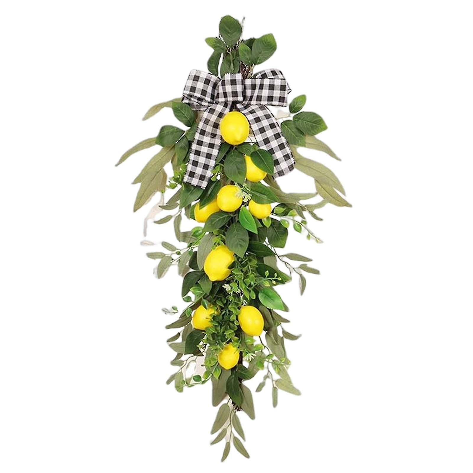 Artificial Lemons Swag with Bowknot with Green Leaves for Wall Party Window