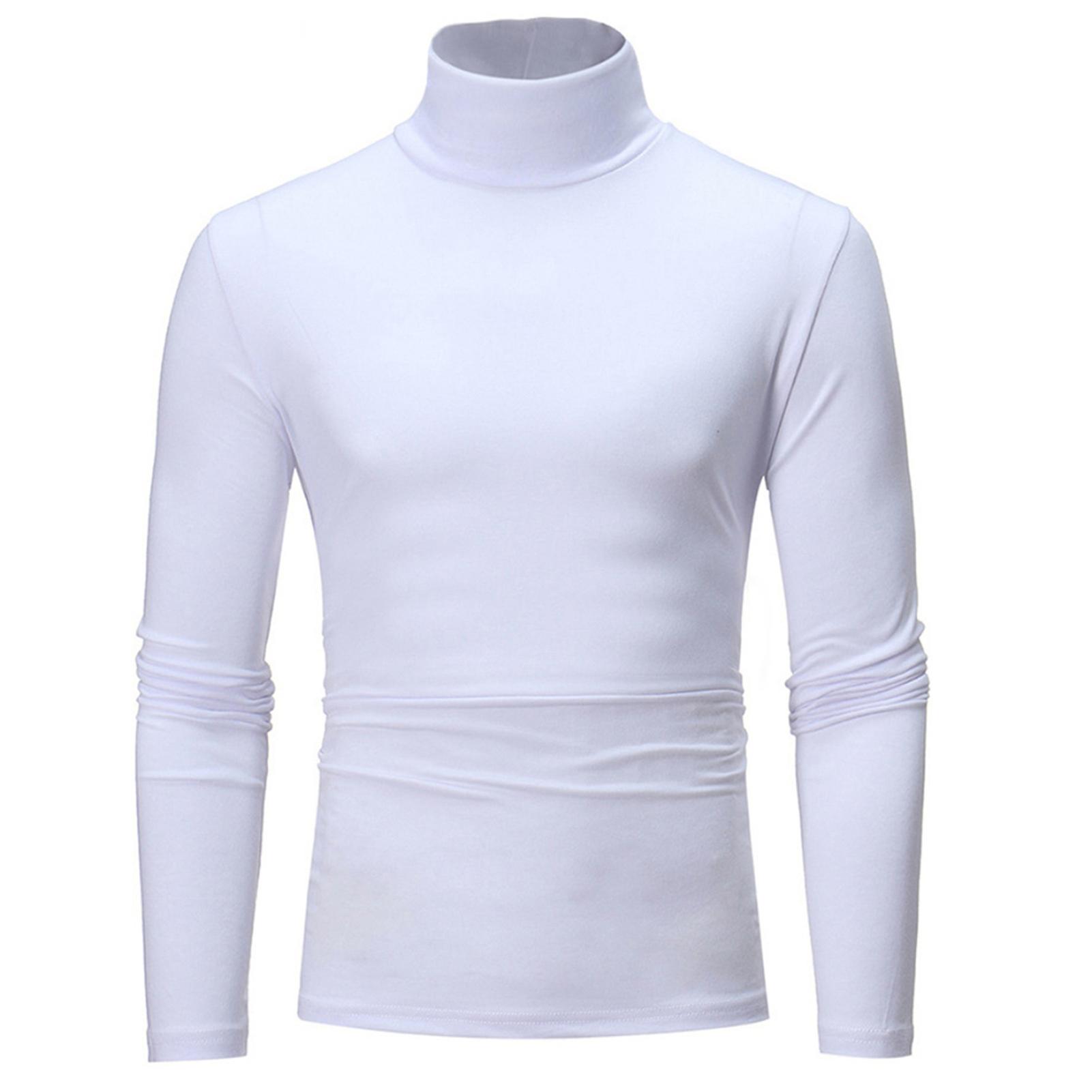 Fianao T-shirt Solid Color Long Sleeve Cotton Men Turtleneck Slim Basic Top for Spring