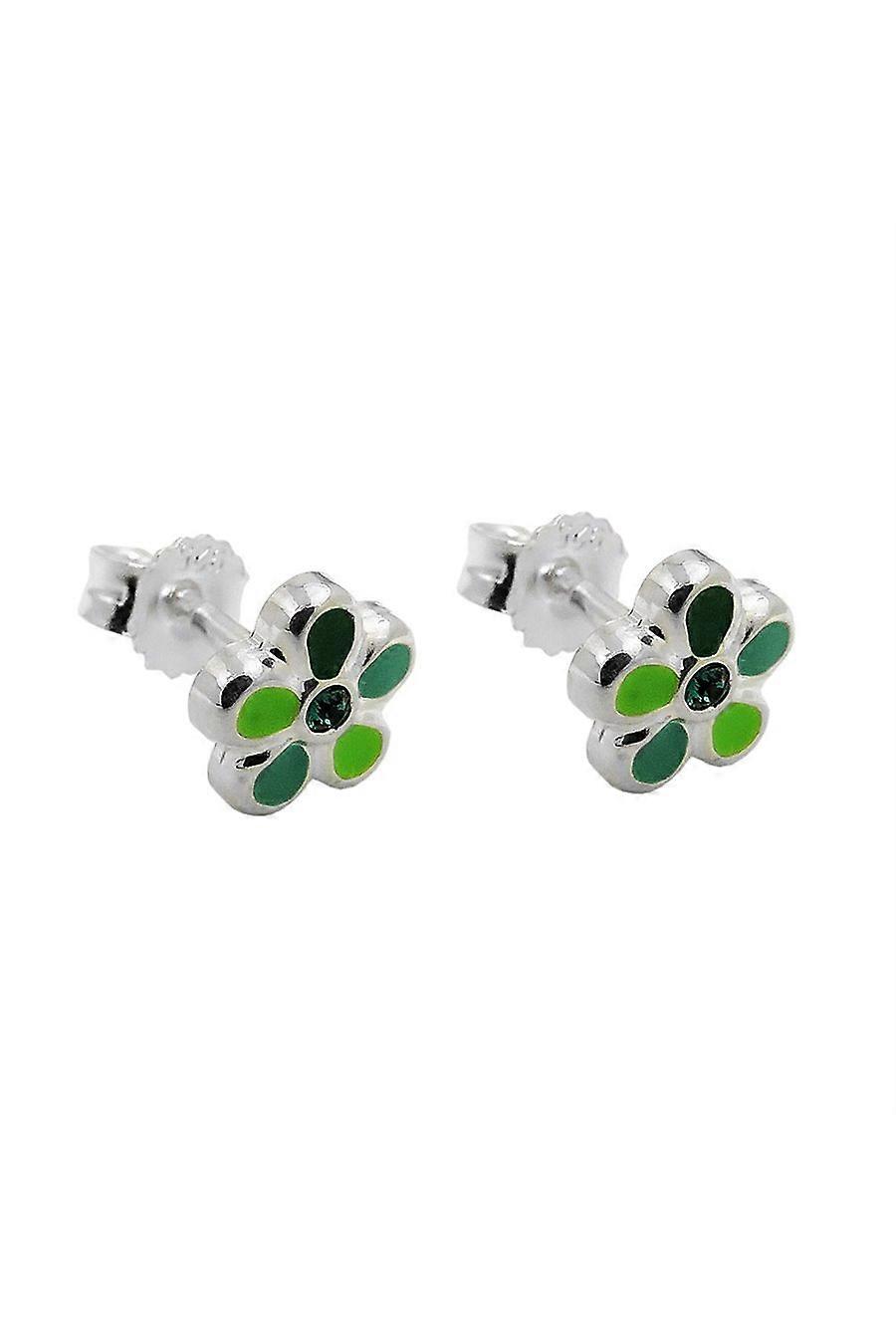 Stud Earrings Green Flower Silver 925 - Gl93640