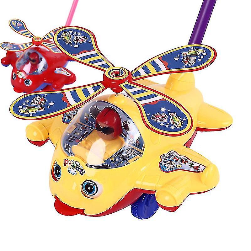 Baby Walker Toy Hand Push Pull Walks Plane Rod Push Cart Single Rod Blink Eyes Drag
